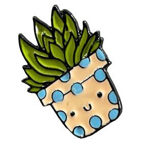 Plant Succulent Lapel Pin Polka Dot Pot Badge Brooch Pin Accessories Jewelry
